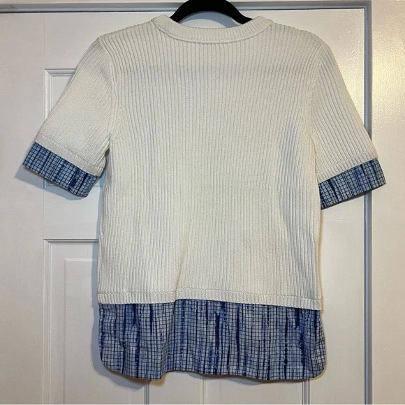 #80 TORY BURCH SMALL WHITE CABLE KINT LAYERED SWEATER TOP - Picture 2 of 5